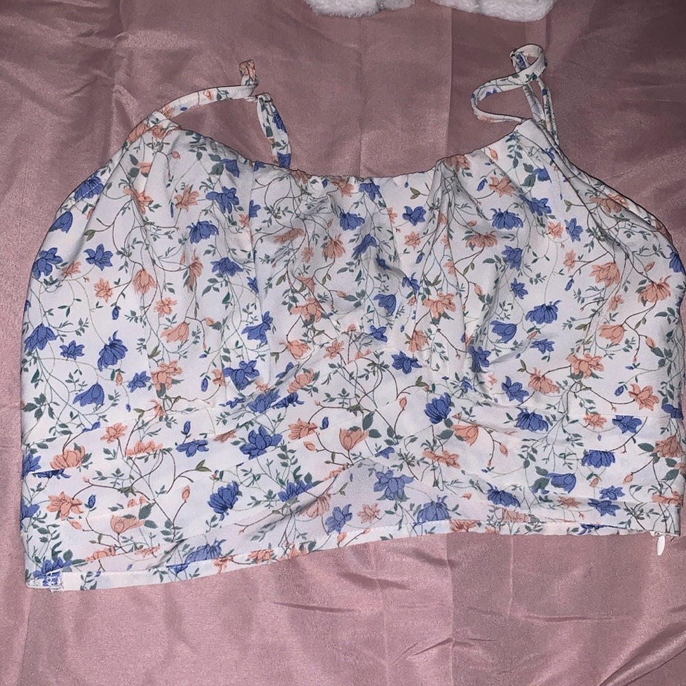 Crop floral cross over tank top